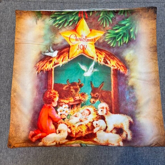Nativity Scene Pillow Cover Set of 4 Manger Scene - Picture 3 of 9